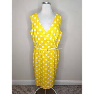 Tahari Yellow and White Polka Dot Midi Dress